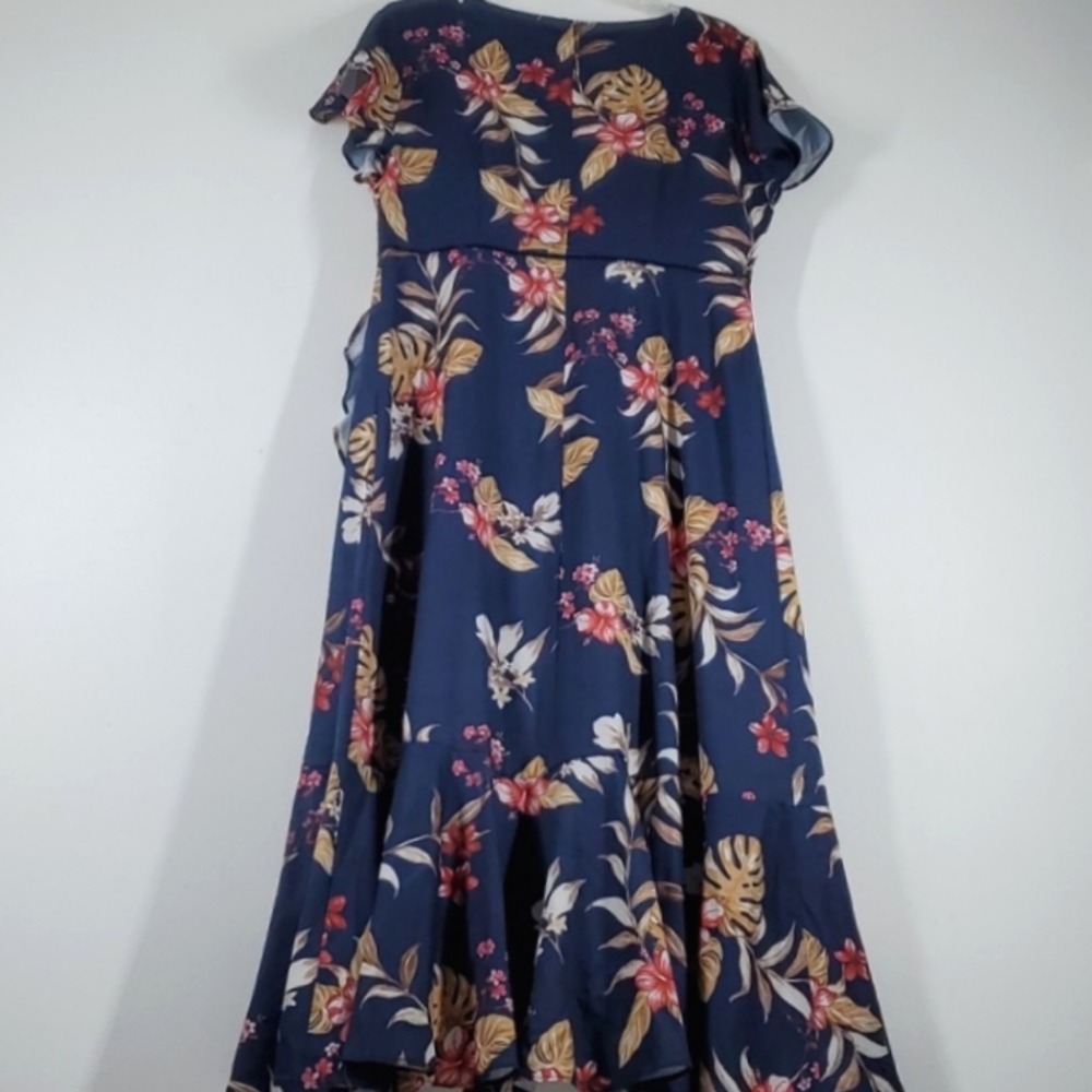 JJs House Navy Floral Midi Dress 12 NWT Ruffle Wrap Tropical Wedding Guest - Picture 6 of 12